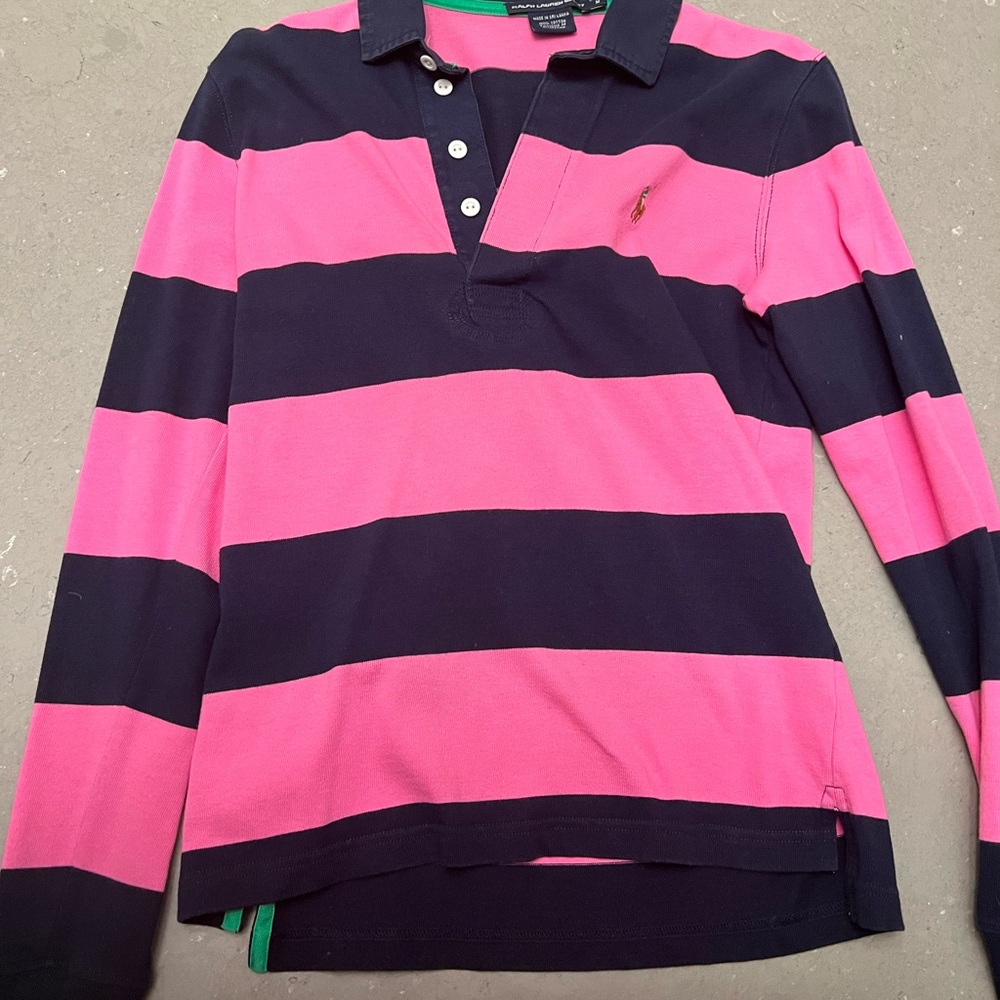 Ralph Lauren Pink and Navy Striped Polo